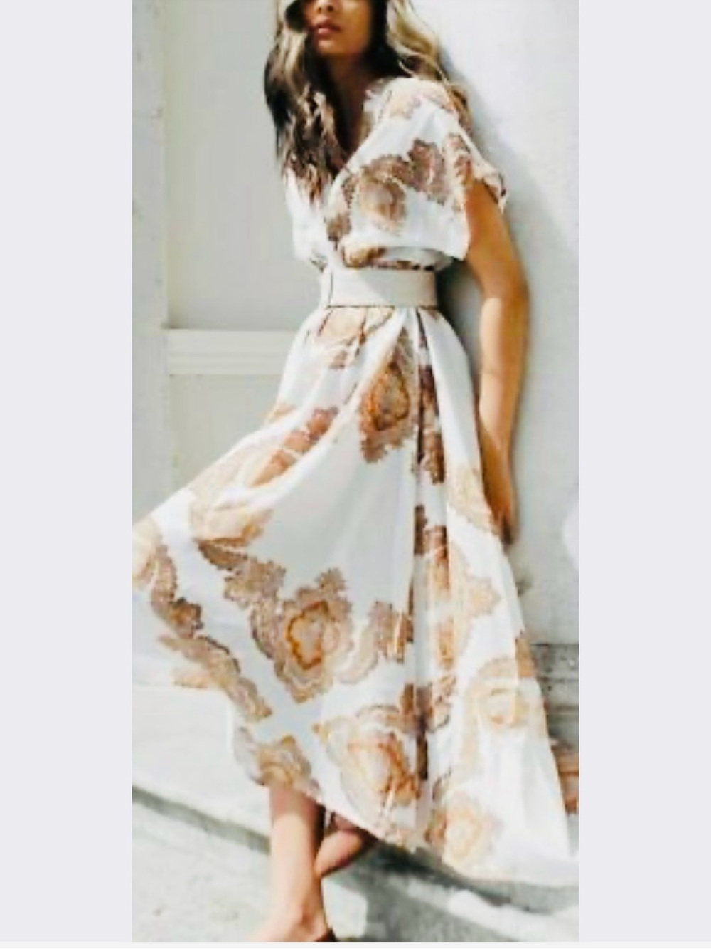 H&M Bohemian Paisley Print Maxi Dress - White & Brown Gold